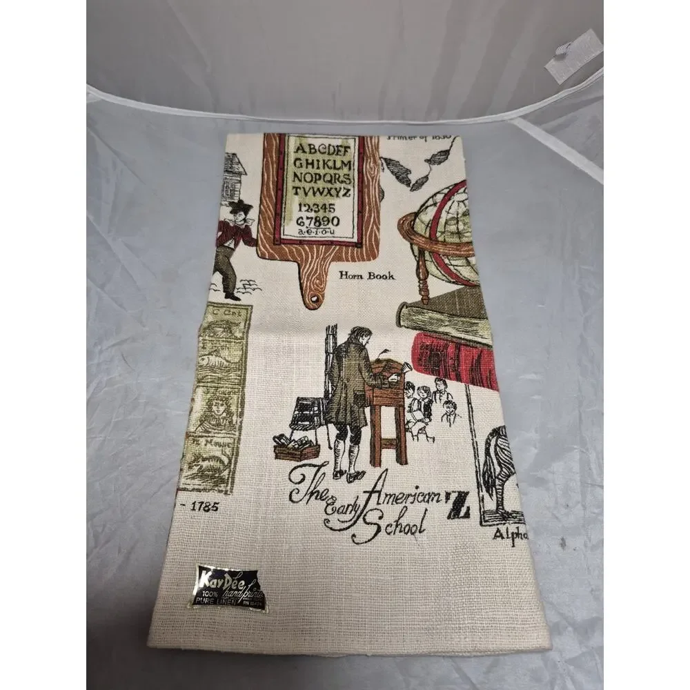 💥 Vtg Kay Dee Linen Tea Towel American School New Old Stock w/ Paper Sticker D6